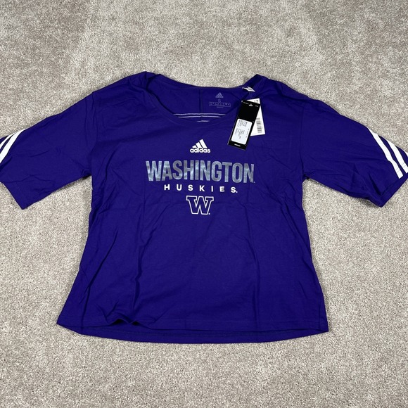Adidas Washington Huskies Shirt Women's Small‎ Purple NCAA Crop Tee NWT - Picture 1 of 8
